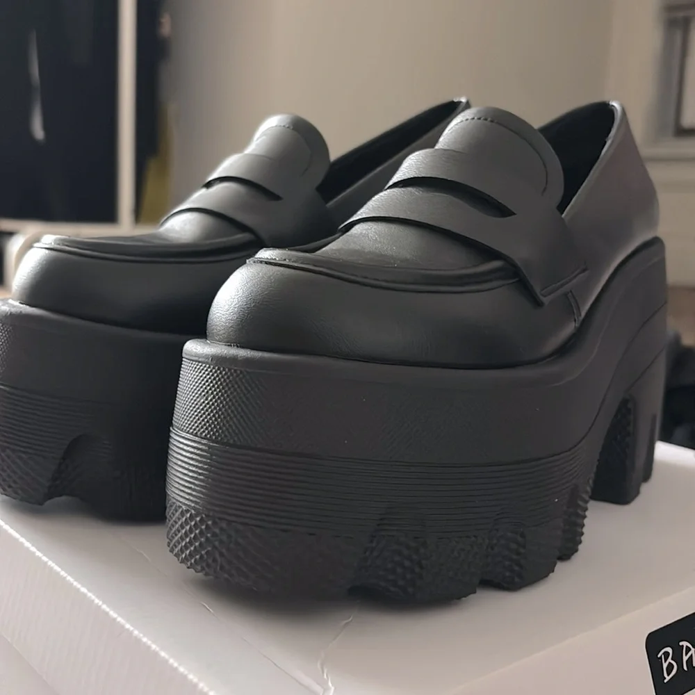 Black Platform Loafer Women's Shoes - Chunky Sole
